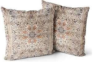 Snylcce Set of 2 Bohemian Style Cushion Covers 40x40 cm Decorative Square Throw Pillow Covers 16x16 Inch Sofa Car Pillowcase for Outdoor Home Bed Living Room Couch Decor (Khaki)