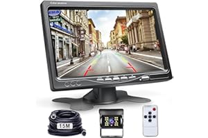 Cámara Marcha Atrás y 7 Pulgadas LCD Monitor Kit Cámara Visión Trasera, Hodozzy IR Visión Nocturna Impermeable Cámara de Marcha 12V-24V con 4 Pin 15 Metros Cable para Coche Camión Remolque Caravana