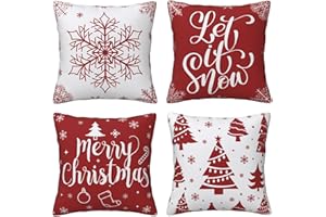 ‎AMZQJD AMZQJD 4 Stück Kissenbezug Weihnachten Weihnachtselementstile Muster Dekorative Kissenhülle Baumwolle Leinen Sie Kissenbezüge (40 x 40 cm, Rot Weihnachten)