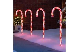 Christow Candy Cane Christmas Lights, Outdoor Path Stake Decorations, Flashing LED, Battery Operated with Timer, Set of 4 x 58cm (Red & White)