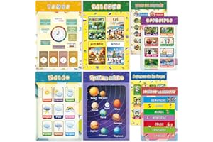 CUSTAMIX Lot de 8 Posters Découverte Enfant 42*28 cm-Affiches Éducatives Françaises sur Saisons, Semaine, Météo,Système Solaire, Mois de l'Année, Opposés, Animaux ,Temps -Tableau Décoration Murale Éducative