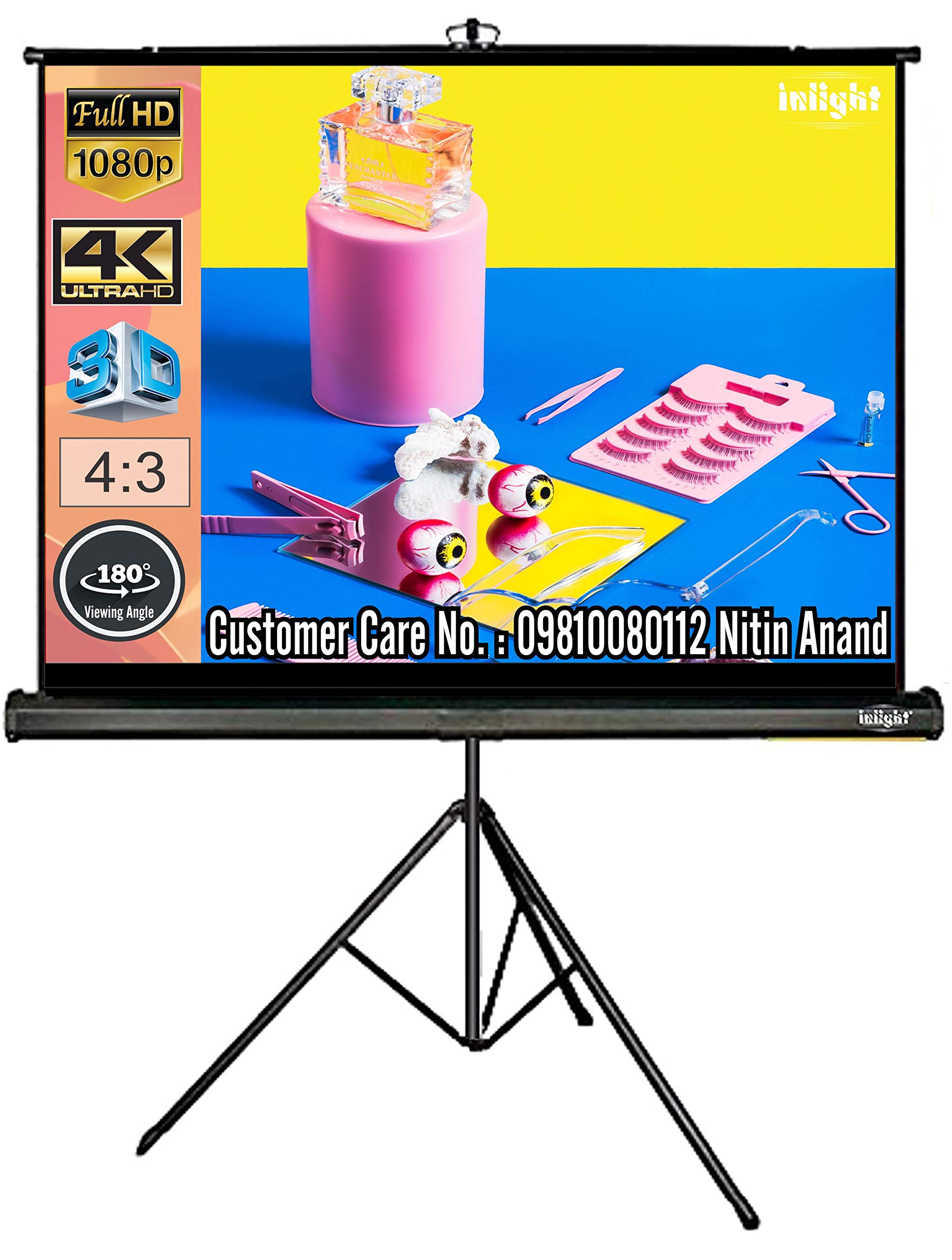 Inlight Clearview Series 6x4 Feet 84 Inches Diagonal in 4:3 Aspect Ratio Tripod Type Projector Screen, Supports UHD-3D-4K Technology with Stand-(6ft x 4ft, 4:3 Aspect Ratio)