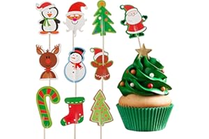 The Twiddlers - 100 Toppers Cupcakes de Navidad, Decoración Magdalenas Pastel, Palillos Fiesta Navidad| ¡Árboles, Papá Noel, Muñeco de Nieve, Renos y Más! Colores Vibrantes, Resistente, Ecológico.