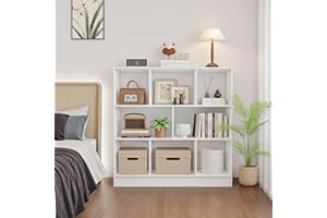 Warmiehomy White Bookcase, Wide Wooden 8 Cube Storage Unit, 3-Tier Storage Book Self Display Cabinets, Open Storage Cube Units for Living Room Office, White, 98 * 30 * 100cm