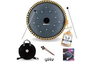Sonodrum Zungentrommel "Exclusive" C-Dur in Dunkelblau - 38 cm groß mit 14 Tönen. Steel Tongue Drum inkl. Liederbuch, Schlägel, Fingersticks und Tragetasche. Notenlesen nicht nötig, einfach zu spielen