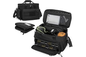 DSLEAF Borsa da tiro con 2 custodie per pistola, Borsa da tiro con 12 scomparti per caricatori, Borse da tiro per pistole con tracolla imbottita per un facile trasporto, Nera