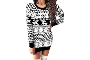 Leversic Damska świąteczna sukienka swetrowa Boże Narodzenie dzianinowy zimowy sweter renifer płatek śniegu długi sweter mini sukienka S-XXL