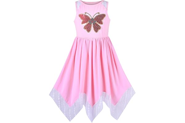 Sunny Fashion Robe Fille Flower Print Hanky Hem avec Collier 7-14 Ans