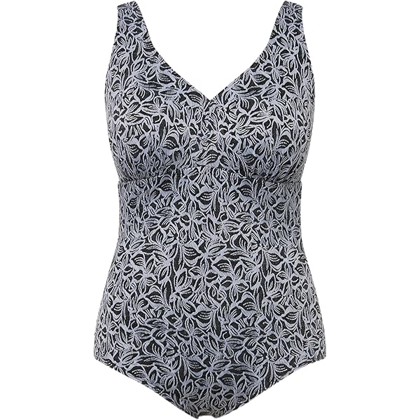 Ulla Popken Dames grote maten grote maten plus size badpak Alice, DG, viszwerm, marineblauw, 50-52