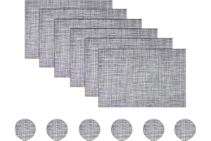 BECHEN Placemats with Coasters Set of 6, Vinyl Heat-Resistant Table Mats Washable Plastic Kitchen Placemats for Dining Table Indoor Outdoor(45x30 cm, Multi-Grey)