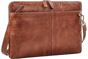 STILORD "Graham Vintage Laptoptasche Leder Schwarz 15.6 Zoll Aktentasche Herren Damen Notebooktasche Echtleder Laptop Sleeve Schmale Umhängetasche mit Schultergurt