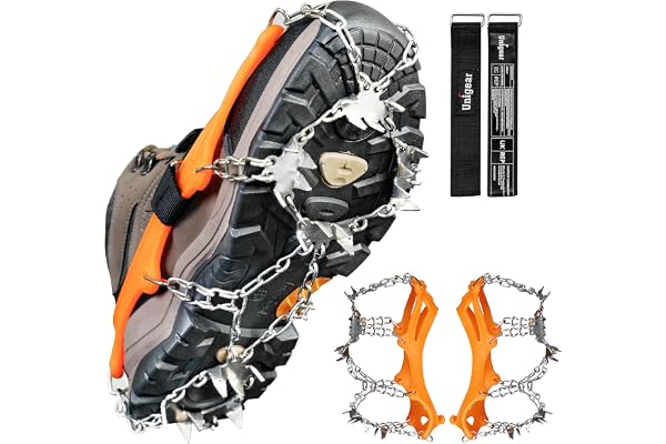 Unigear Crampons pour Bottes de randonnée, Crampons antidérapants pour la Neige, la Neige, la Glace, la Traction avec 24 Crampons antidérapants pour la Marche, Le Jogging, l'escalade et la randonnée