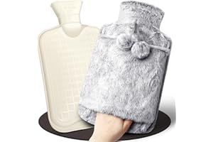 KULAMO Termofor z miękką powłoką, 2 l, duży, szczelny, termofor z kieszenią typu kangur, kauczuk naturalny + puszysta butelka na łóżko, termofor, długo ciepły