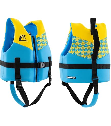 Gilet De Natation Cressi Little Turtle | Pour Enfants 2-3 Ans (taille S) | Double Poignée - Couleur Jaune/azur