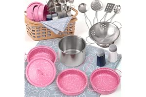 VEITCH FAIRYTALES Veitch fairytals Accesorios & Utensilios de Cocina Juguetes, Menaje Olla Pequeños Cacharritos Cocinitas de Juguetes Metal para Infantil Cozinha Criança Brincar Niños 3 4 5 6 7 8 Años (Nuevo Rosado)