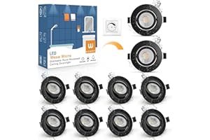 ‎WOWATT wowatt 10er LED Einbaustrahler Schwarz Dimmbar 5.5W LED Spots 230V Ersetzt 60W Halogen Einbauleuchten IP44 Flach Einbauspots 2800K Warmweiß Hell 600lm Deckenspots Schwenkbar Rund 68mm für Badezimmer