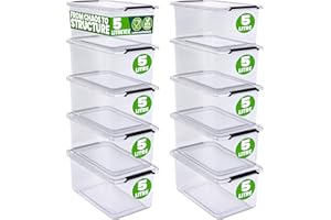 Deuba® 10x 5 Litre Storage Boxes with Lids and Handles | Click Lock | Home and Kitchen, Office | Christmas Decorations, Shoe Storage, Dog Food Storage | Tool Box, Moving Boxes