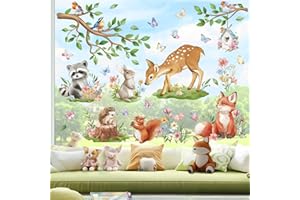 wondever Spring Forest Animal Window Clings Birds Tree Branch Deer Fox Glass Sticker Decal Anti Collision Double-Side Static Window Stickers for Kids Bedroom Windows Home Glass