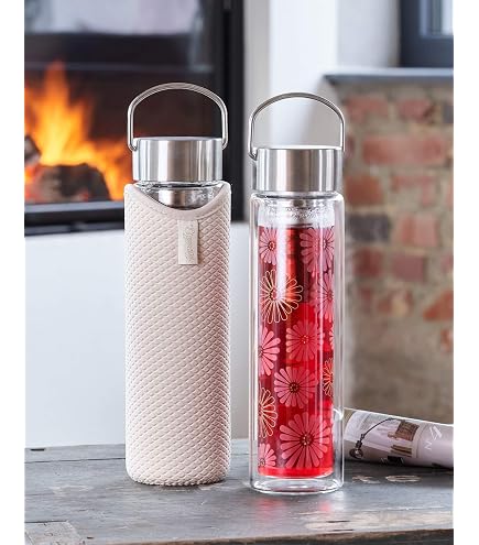Théière Flowtea En Verre Double Paroi - Design Jungle - Couvercle Inox - Passoire Intégrée - 330/400 Ml