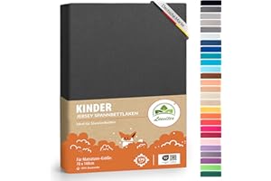 ‎LEEVITEX leevitex® Premium Kinder Spannbettlaken | 1 Spannbetttuch | für Babybett & Kinderbett 70 x 140 cm | 100% hochwertige Mako-Jersey-Baumwolle - 170 g/m² | Öko-Tex | Anthrazit/Grau