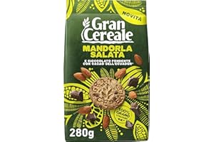 Gran Cereale, Biscotti Gran Cereale alla Mandorla Salata, Biscotti Integrali e Ricchi di Fibre, con Pepite di Cioccolato Fondente e Mandorle Tostate e Salate, 280 g
