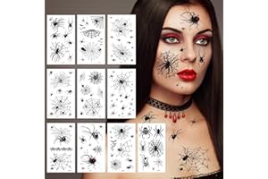NebulaGlam Halloween Tattoos Spinnen Tattoo, 10 Blätter Gesicht Spinnentattoos, Spinnen Temporäre Tattoos für Karneval Halloweenr Masquerade Punk Party Makeup Gruselparty (B)