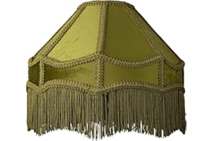 Handmade Victorian Empire Pendant Lamp Shade in Soft Olive Green Velvet with Embroidered Trims and Tassels | 30cm x 19cm | for Pendant Floor or Table Lamp by Happy Homewares