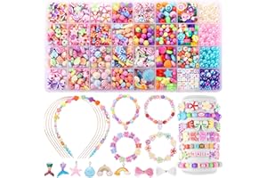 Funtopia 790+pcs Perles pour Bracelet, 32 Types Perles Enfant Kit de Fabrication de Bracelets pour Filles, Bijoux Jouet Enfants pour Filles de 5 à 12 Ans