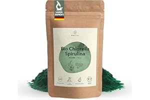 BIONUTRA® Chlorella Spiruline Bio Poudre 250 g, contrôlée pour les résidus, produite selon le règlement bio UE, vegan, sans lactose & sans gluten, sans additifs, poudre bio spiruline chlorella