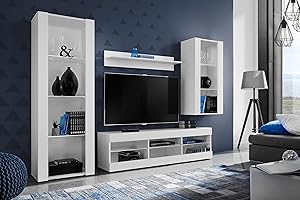 Komodee Tivoli Medio Living Room Wall Unit White / White Width 245 cm x Height 159 cm x Depth 35 cm without LED for Living Room Bedroom
