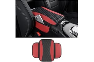 GTLM Car Improved Armrest Cover, Microfibre Leather Car Armrest Cover with 2 Storage Pockets, Universal Armrest Cushion, Car Accessories, Interior for Most Vehicles (Red)