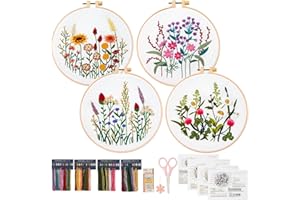 ASTNIC Kit de bordado para adultos principiantes, kit de punto de cruz con motivos de bordado de flores, kit de práctica de punto de bordado DIY con aros, tela