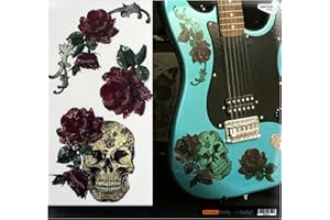 Inlaystickers - Pegatinas para guitarra y bajo, diseño de calavera gótica y rosas LG-004-GS