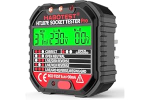 YOJOCK Socket Tester RCD Plug Outlet Tester, Electrical Receptacle Detector with LCD Display, 90-250V Power Socket Automatic Electric Circuit Polarity Voltage Detector Plug Breaker Finder