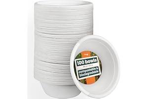 HAAGO 100 Ciotole di Canna da Zucchero Ecologiche Biodegradabili e Compostabili a Casa - Come le Ciotole di Carta, Ciotole Monouso per Cibi Caldi e Freddi - 350 ml