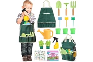 Cute Stone Herramientas Jardineria Kit niños, Juguetes de Jardín Niños con Bolsa de Jardín, Regadera, Pala, Rastrillo, Guantes, Delantal, Pegatinas DIY, Juego de Jardín Niños Jardín de 2 Años