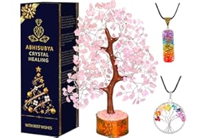 ABHISUBYA Rose Quartz Crystals - Bonsai Tree - Calming Crystals - Home Decor Accessories - Pink Tourmaline Crystal - Healing Crystals - Presents for Women - Spiritual Gifts