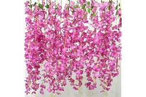 AIBAOBAO Artificial Flowers Wisteria 12PCS, Fake Flowers Vine Garland, Hanging Trailing Plants Bush String Flower for Wedding, Party, Ceremony, Home, Garden, Outdoor, Indoor Decoration (Mulberry)