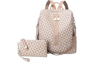 Kiepoar Women Fashion Backpack PU Leather with Wallet, Casual Rucksack Purse Shoulder Bag Daypack Stylish Diamond-shaped Pattern Lightweight Chic Multipockets for Office School Travel Shopping