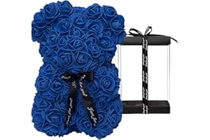 DuHouse Rose Bär Rose Teddybär Blume Geschenk Black Box für Valentinstag Jahrestag Muttertag Weihnachten, Geburtstage Bridal Showers Vollständig handgefertigt 25,4 cm Blume Bär (Königsblau)
