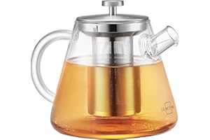 SILBERTHAL Teekanne Glas 1,5 Liter - mit Siebeinsatz & Deckel - Infuser für Heißgetränke & Cold Brew Tea - Ideal für Stövchen