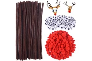 TUPARKA 650-teiliges Weihnachts Rentier Bastelset, Pfeifenputzer Braun, Wackelaugen Selbstklebend, Rote Pompons zum Basteln, für Weihnachtsgeschenke