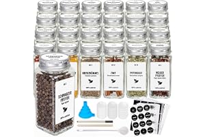 Boic Kryddburkar fyrkantiga set, 24 st 120 ml kryddburkar glas, kryddbehållare kryddströare med vitt lock, kryddförvaring kry