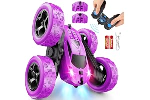 QUNREDA Fjärrstyrd stuntbil Lila 4WD 2.4GHz flickor RC bil Dubbelsidig 360° Flip Rotation LED-ljus Modulärt batteri Robust ut