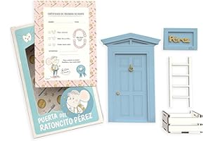 SILU Puerta Ratoncito Perez para Pared, con Caja para el diente de leche y certificado de recogida, fabricado en Madera y Pintado a mano, fácil montaje (Azul)