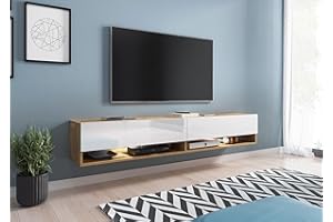 PIASKI Mobile porta TV sospeso, 180 cm, colore bianco Wotan, illuminazione LED opzionale (con illuminazione LED)