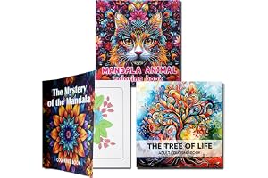 OSDUE Målarbok för vuxna, 72 mönster mandalas, djur, livets träd, lugnande målarbok set för teckning avslappnande stresslindring, mindfulness färgböcker tjockt papper, present till kvinnor män, 3-pack