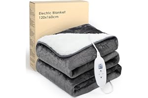 SEEKSOON Electric Heated Blanket Throw,Electric Throw with 4 Heat Settings & 4 Hours Auto-Off Timer, LCD Display,Grey Heating Blanket Flannel Sherpa for Sofa and Bed,160 * 120CM