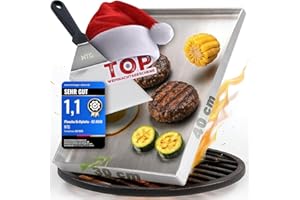 NTG - Grillplatte aus 4mm rostfreiem Edelstahl [40 x 30cm] - Plancha mit Fettablauf und Grillspachtel - für Gas- & Kohlegrill - formstabil Grill Zubehör