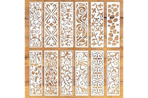 AOZUO 12 piezas de plantillas para pintar, plantilla para pastel, plantilla para borde de hoja, plantillas de pintura de plástico reutilizables para pintar lienzo, papel, tela, decoración del hogar